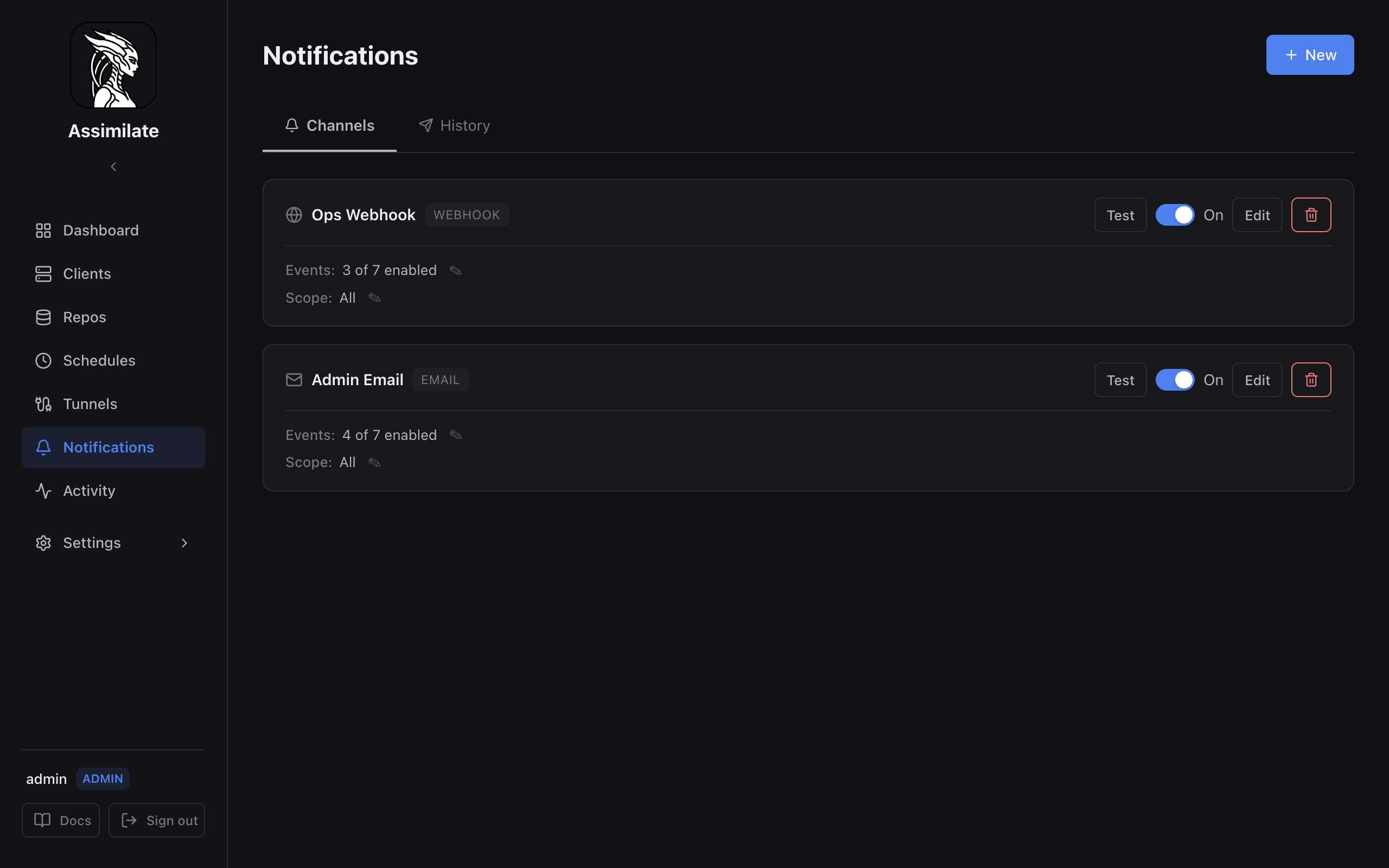 Notifications settings