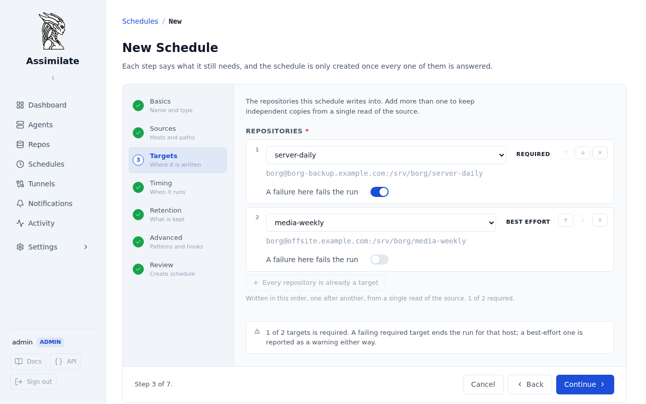 New schedule wizard